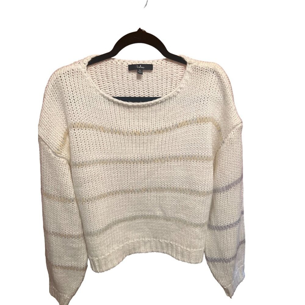 Lulus White & Pink Stripe Acrylic Knit Sweater XL‎ NWOT